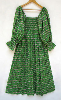 Nature Green Flower Printed Summer Beach Tiered Maxi Dress Square