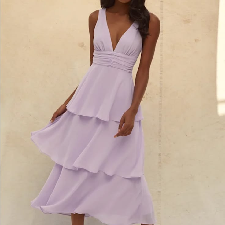 Dress 's Lavender Tiered Midi Dress Color: Purple Size: M