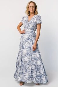 Dulce Wrap Maxi Dress White + Blue Print
