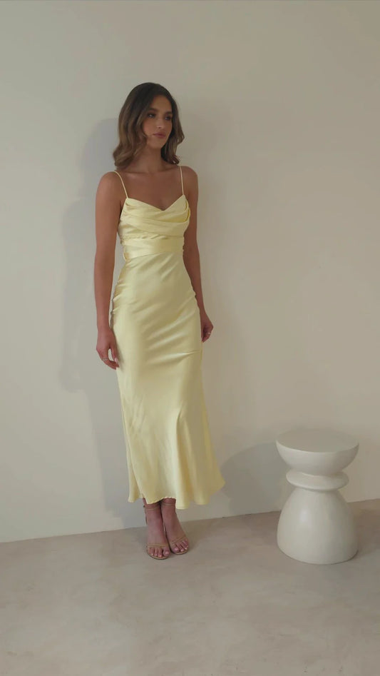 Everleigh Soft Satin Midi Dress Butter Yellow