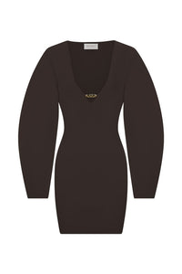 Billy Balloon Sleeve Knit Mini Dress Dark Chocolate