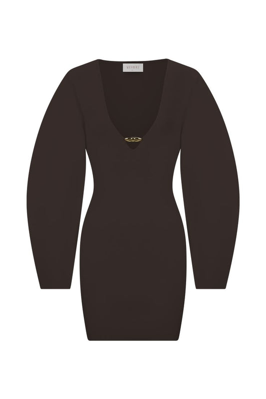 Billy Balloon Sleeve Knit Mini Dress Dark Chocolate