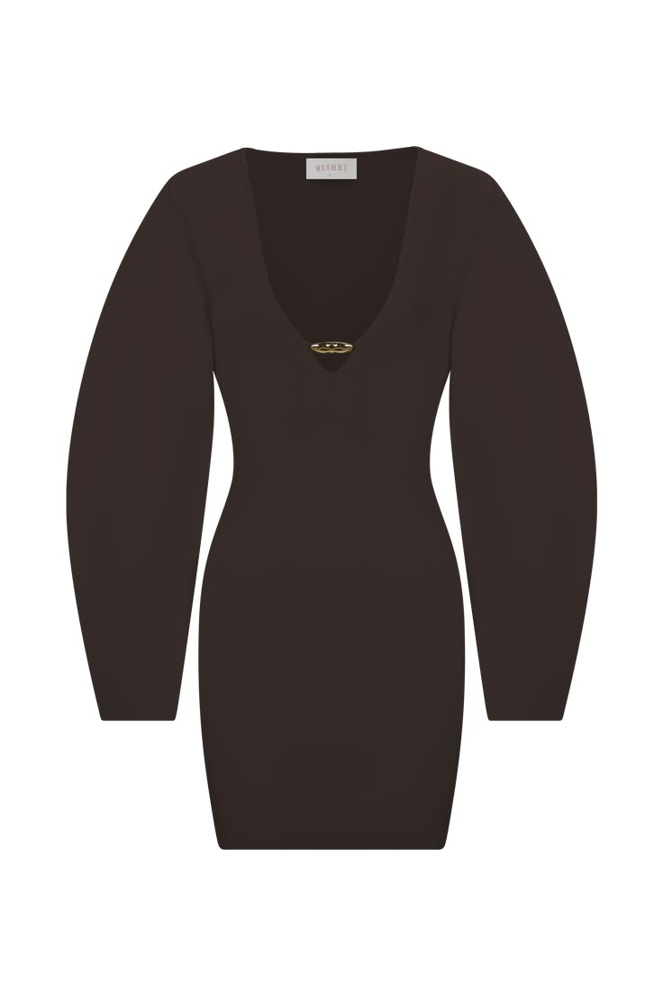 Billy Balloon Sleeve Knit Mini Dress Dark Chocolate