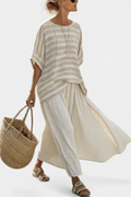 Georgina – Natural Bamboo Striped Top and Flowing Linen Trousers