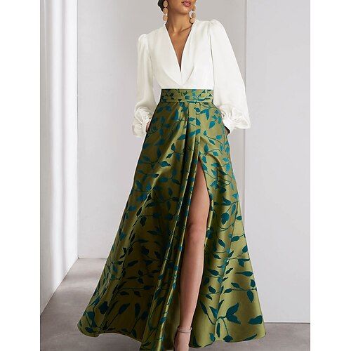 Green Floral A Line Evening Gown Elegant Dress Formal Wedding