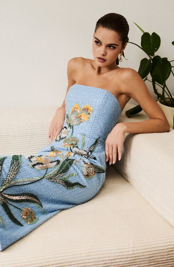 Sofia Beaded Strapless Sheath Maxi Dress