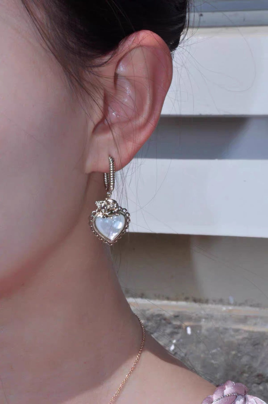Vintage Heart White Mother of Pearl Earrings