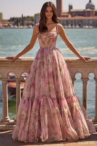 Illusion Floral Print Prom Dress 57628 Light Pink Print