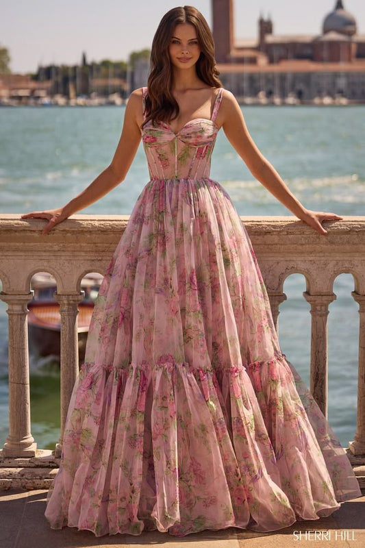 Illusion Floral Print Prom Dress 57628 Light Pink Print