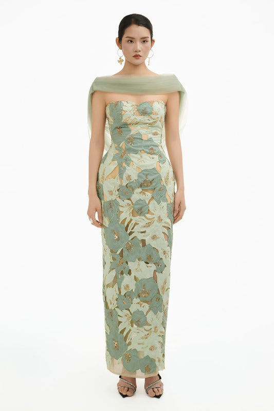 Magnolia Embroidery Maxi Dress Sage Green