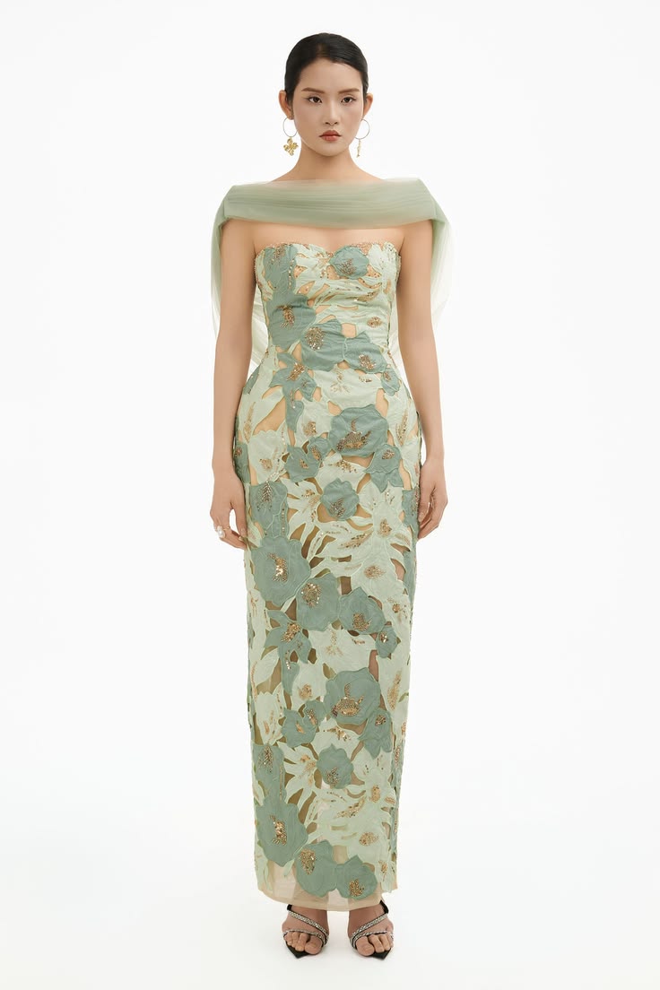 Magnolia Embroidery Maxi Dress Sage Green