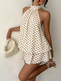 Polka Dot Halter Neck Mini Dress Apricot