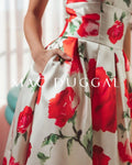 White Strapless Floral Printed A Line Midi Dress