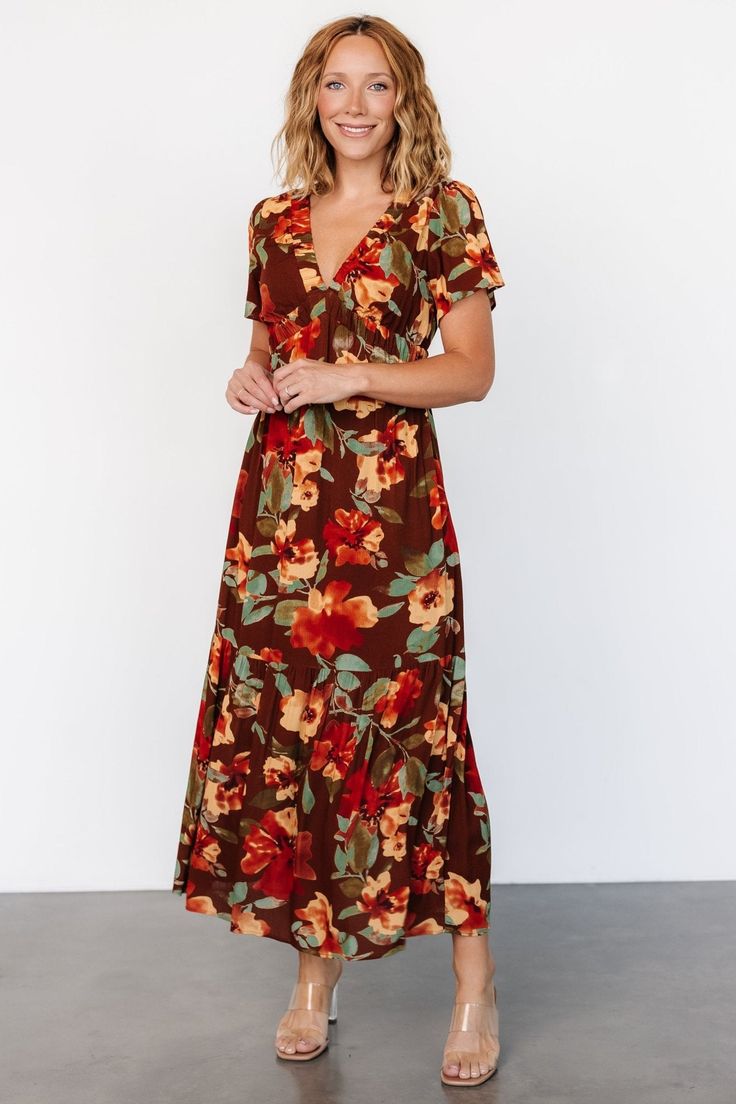 Cassie Maxi Dress Copper Floral Print