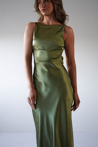 Bayleigh Soft Satin Maxi Dress Olive