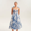 Milla Dress Blue Flutter Sleeve Sweetheart Midi Dress Color: Blue