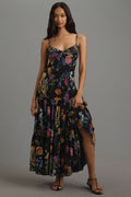 Sleeveless V Neck Pleated Maxi Dress
