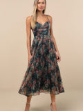 Dress Alondra Dark Green Multi Floral Pleated Midi Dress Size S Color: