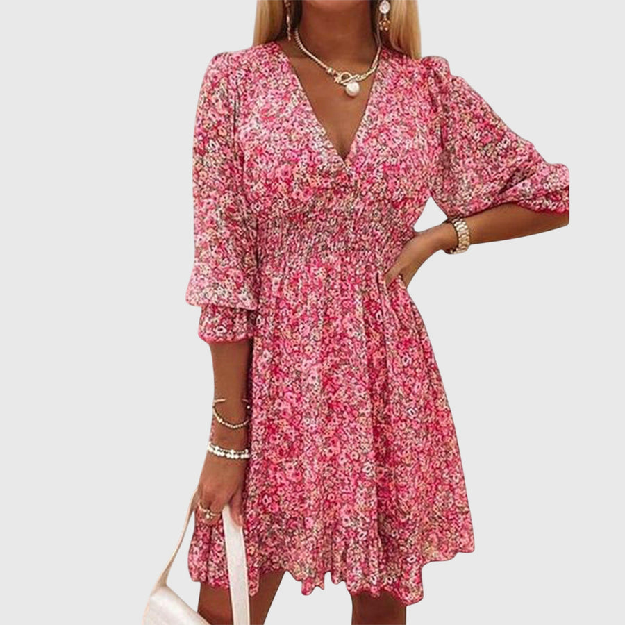 Elisa | Floral Puff Sleeve Dress Pink