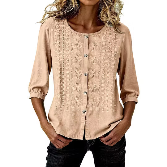 Sarah - Embroidered Cotton and Linen Blouse