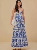 Farm Rio Dress Flowerful Birds Maxi Dress Color: Blue White Size: Xs
