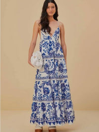 Farm Rio Dress Flowerful Birds Maxi Dress Color: Blue White Size: Xs