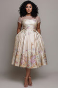 Xpluswear Design Plus Size Wedding Guest Multicolor Floral Round Neck
