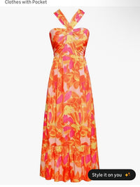 Grace Karin Dress Grace Karin Orange & Pink Floral Halter Maxi Dress