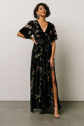 Uma Velvet Maxi Dress Black Butterfly Print