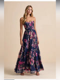 Dress Nwt Roane Navy Floral Organza Bustier Maxi Dress Size Medium