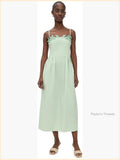 Lorr Marassa Midi Dress Linen Square Neck Pleated Waist Color: Green