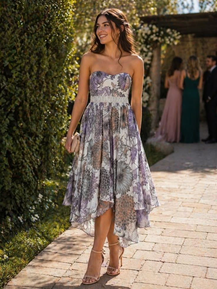 Badgley Mischka Dress Badgley Mischka Strapless Floral Handkerchief