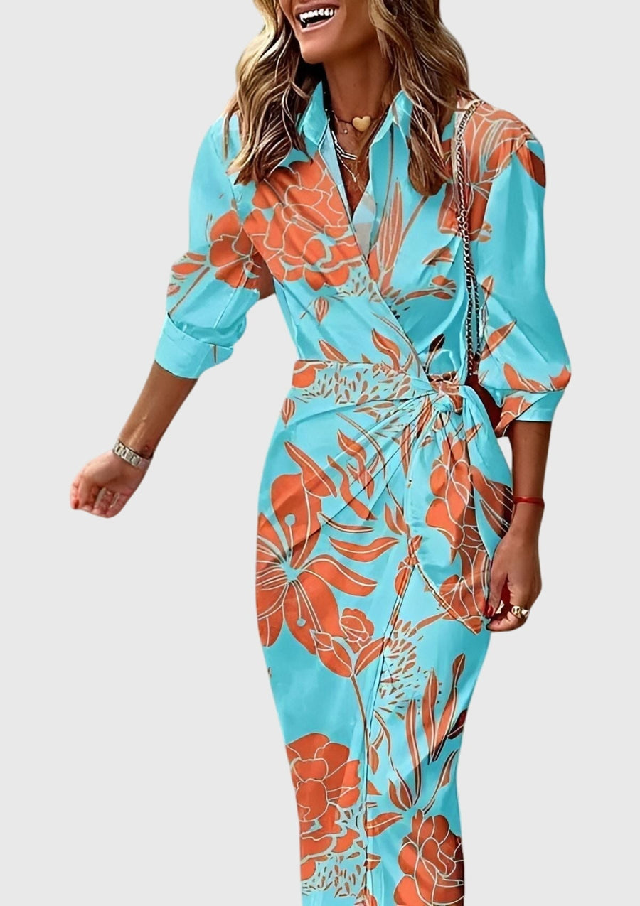 Everly | Elegant Wrap Dress With Print Turquoise