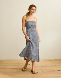 AE Strapless Smocked Embroidered Midi Dress