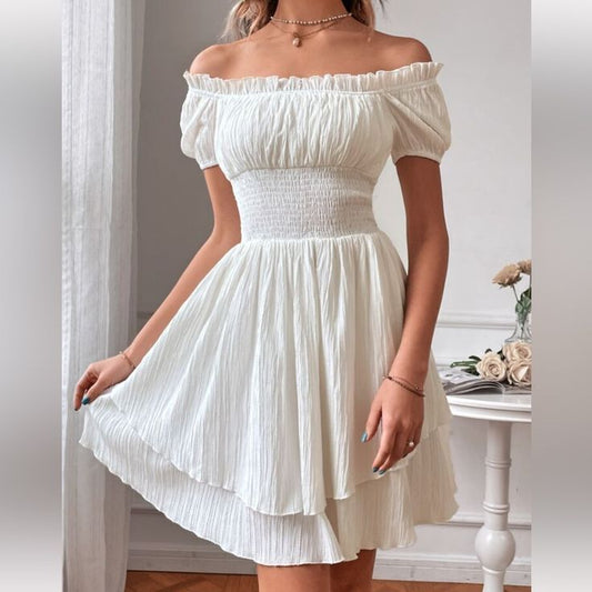 Elegant Off Shoulder White Dress Color: White Size: L