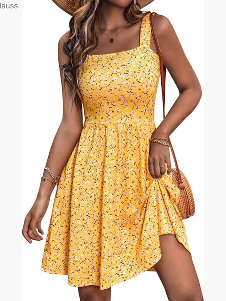 Sleeveless Square Neck A Line Midi Dress With Pockets, Casual Summer