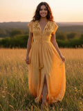 Maxi Long Bohemian Split Dress In Yellow