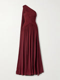 Elie Saab - One-shoulder Draped Gathered Silk-georgette Gown - Burgundy - FR 36