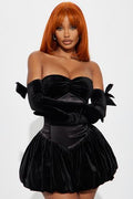 Gloria Velvet Bubble Mini Dress Set Black Fashion Nova