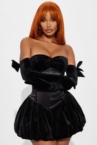 Gloria Velvet Bubble Mini Dress Set Black Fashion Nova