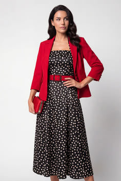 Black Polka Dot Outfit Black Polka Dot Strapless Satin Midi Dress