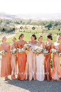Coral Sleeveless Floor Length Mismatched Bridesmaid Dress