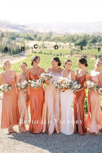 Coral Sleeveless Floor Length Mismatched Bridesmaid Dress