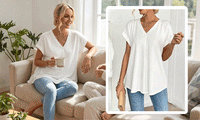 Saffron - Patchwork Back Slimming Cotton V-Neck T-Shirt