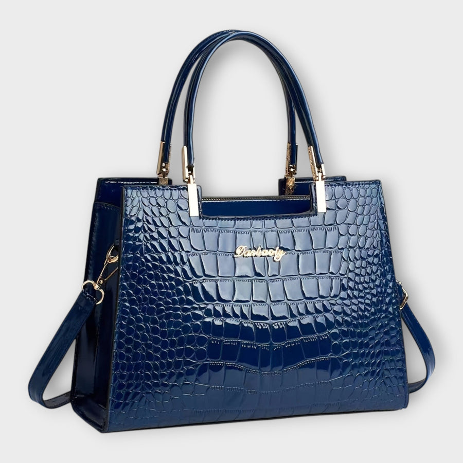 Olivia - Glossy Crocodile Pattern Handbag Blue
