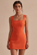 Orange Tight Short Square Neck Graduation Dress Orange Us18W