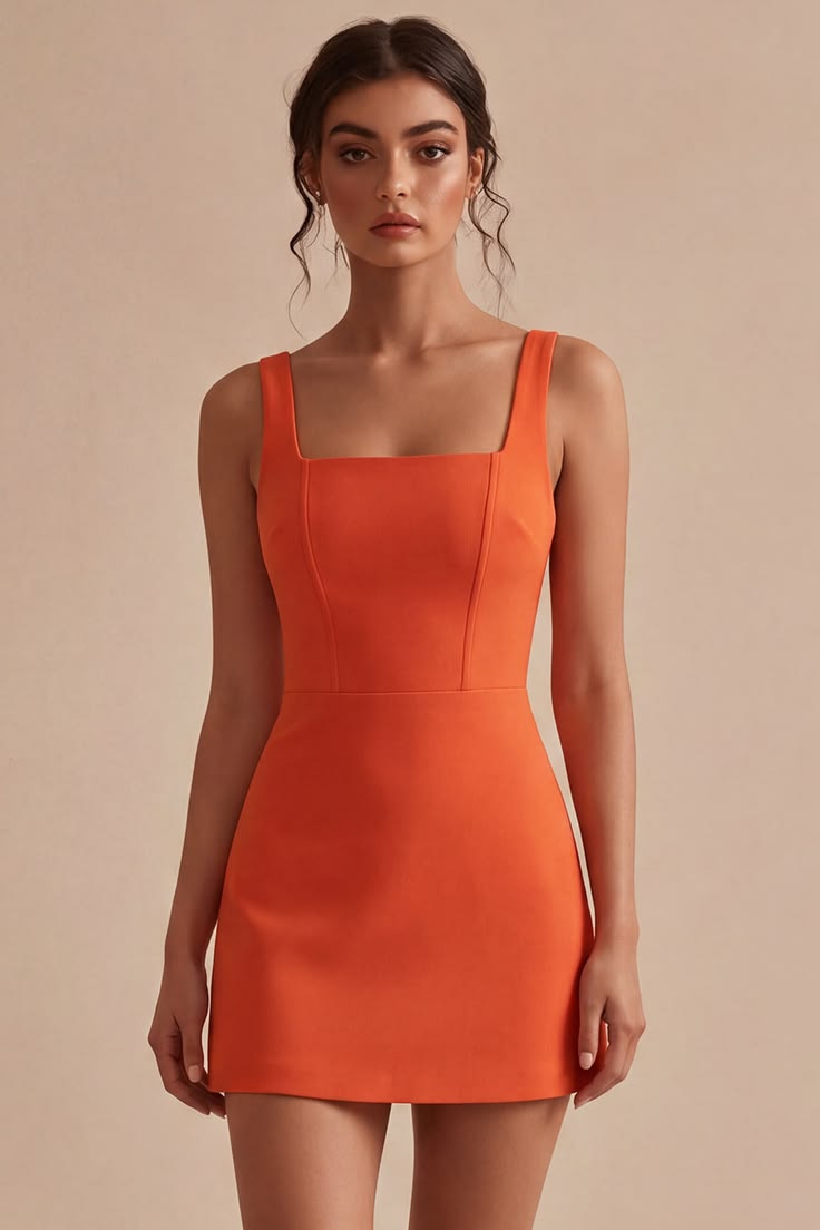 Orange Tight Short Square Neck Graduation Dress Orange Us18W