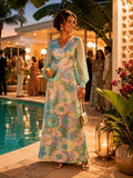 Vintage Late 1960s Early 1970s Hostess Maxi Dress, Floral Lurex