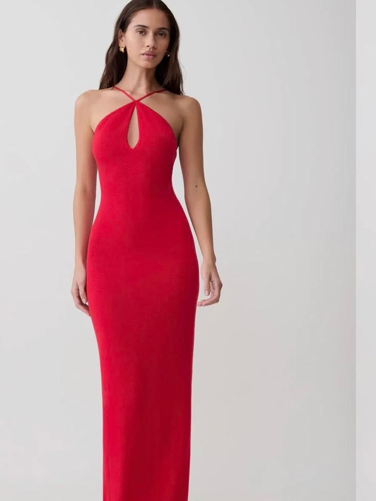 Dress Scarlet Crisscross Keyhole Halter Maxi Dress Color: Red Size: