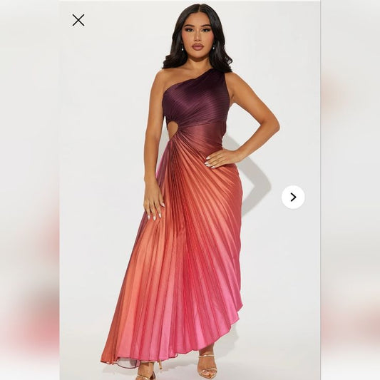 Fashion Nova Dress Elegant One Shoulder Tahiti Ombre Maxi Dress Color: